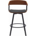 thumbnail image 3 of Athena 27" Seat Height Mid Century Modern Swivel Walnut Wood Bar Stool for Kitchen Island Counter in Black Faux Leather with Black Metal, 3 of 11