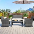thumbnail image 4 of Costway 4 PCS Patio Conversation Set with Seat Cushions & Tempered Glass Tabletop, Outdoor White + Gray, 4 of 10
