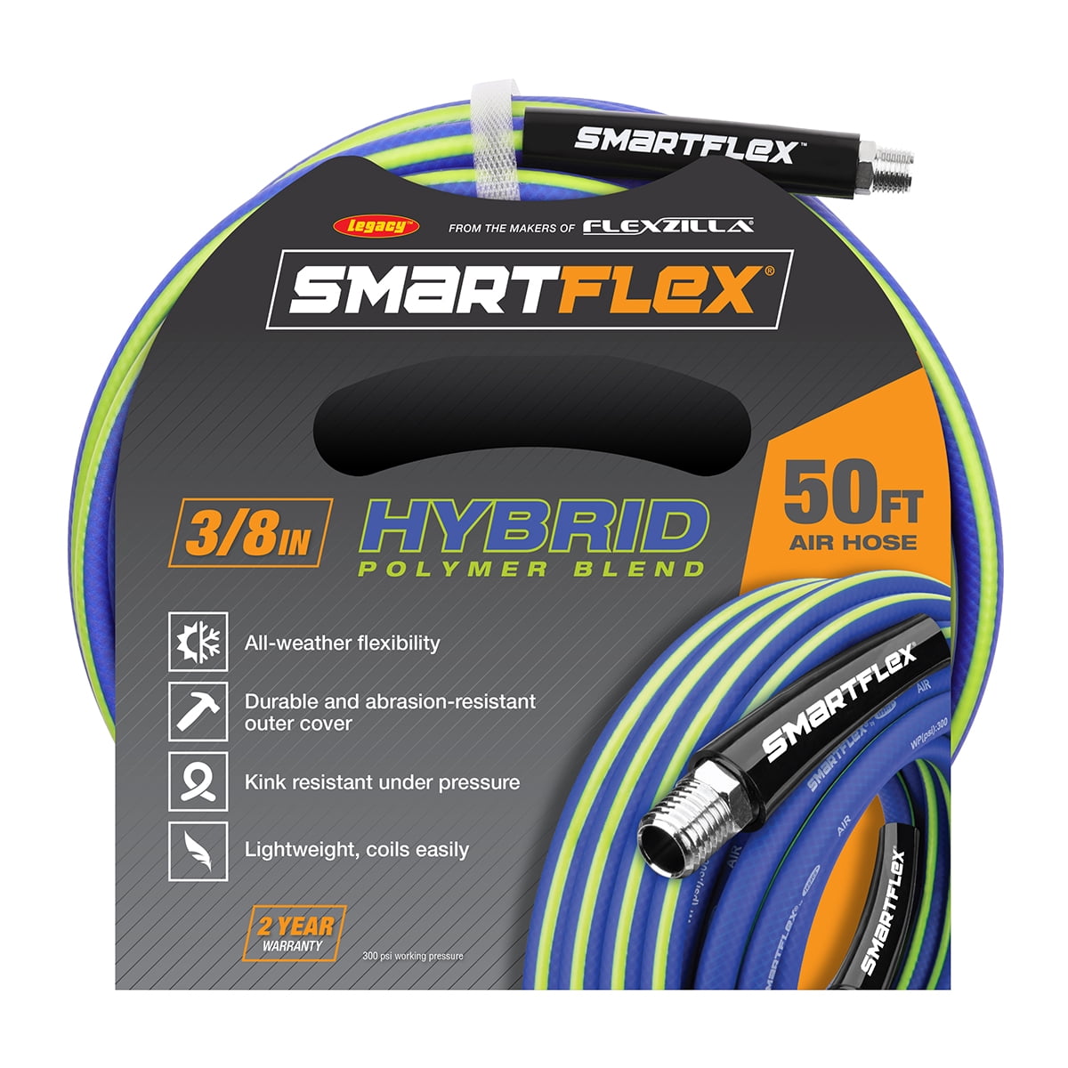 SmartFlex® Air Hose, 3/8" x 50', 1/4" MNPT Fittings