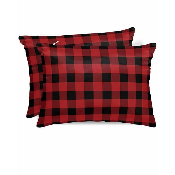 Hokiten Pillow Cases Queen Size Set of 2, Couch Pillow Covers, Red Black Buffalo Check Satin Pillowcases with Zipper for Hair/Skin, Pillow Protector Cover, Rustic Modern Art Green Plaid 20x30 Inches