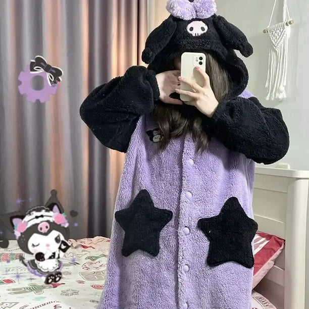 Sanrio My Melody Kuromi Conjunto de pijama de invierno para mujer ropa de dormir gruesa y calida con dibujos animados de Hello Kitty pantalon largo de lana Coral Bodega Aurrera en linea