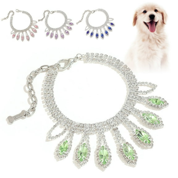 Meidiya Charm Rhinestone Dog Collar,Cute Bling Pet Puppy Cat Imitation Gemstone Pendant Collars for Girls,Soft Adjustable Sparkling Pet Necklace