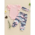 thumbnail image 4 of Bagilaanoe 3pcs Newborn Baby Girl Pants Set Short Sleeve Romper Tops + Camouflage Leggings + Headband 3M 6M 12M 18M Infant Casual Clothes, 4 of 8