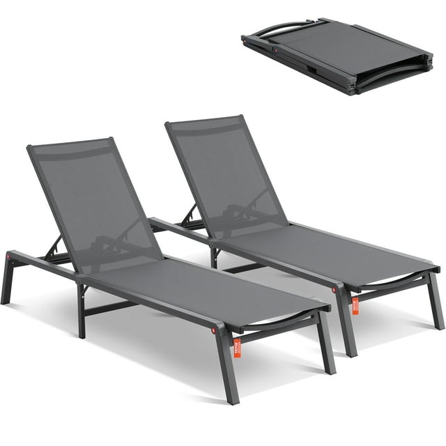 VEVOR Chaise Longue Chaise Longue de Patio Extérieur Réglable à 5 Positions 2 Pcs
