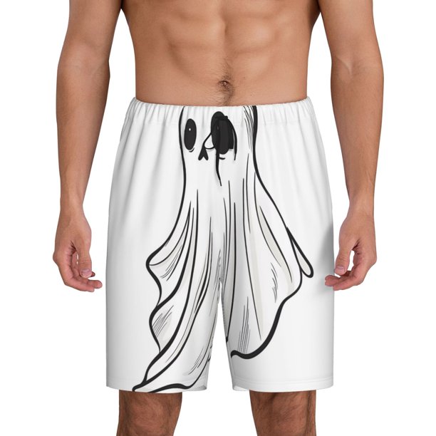 Fotbe Cute Ghost Simple Drawing Pantalones Cortos de Pijama para Hombre, Ropa de Dormir, Pantalones de Pijama Cortos para Hombre-Small