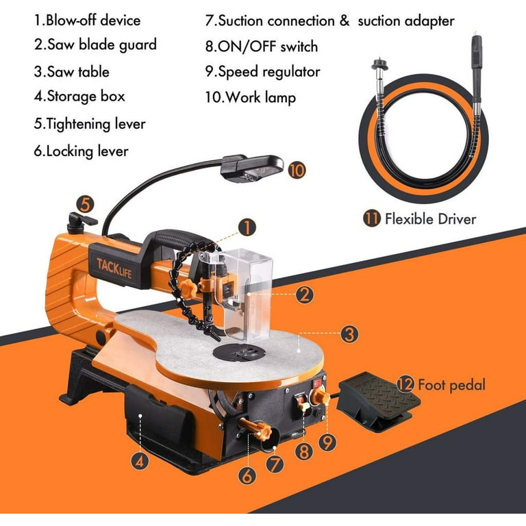TACKLIFE Scroll Saw 500 1700 SPM Variable Speed Scroll Saw with