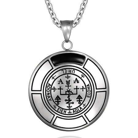 - Sigil of Archangel Uriel Magic Medallion Angel Amulet Simulated Black Onyx Pendant 18 inch Necklace