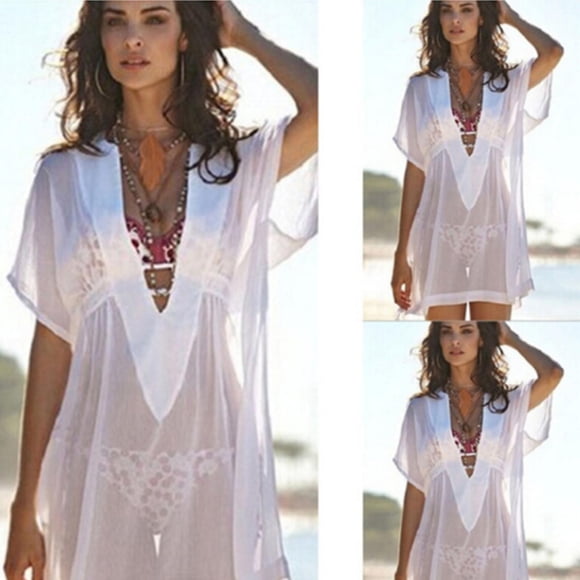Robe de Plage pour Femmes, Paréo de Bikini Transparent, Maillot de Bain, Caftan, Vacances, Haut Long Transparent, Tenue de Plage