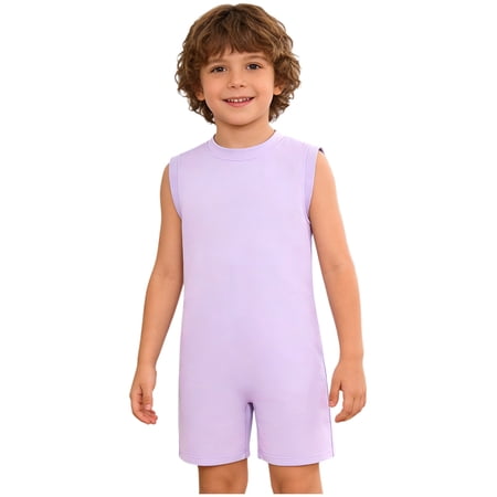 SiiRoh Girls Boys Special Needs Adaptive Clothing Autism Kids Anti-strip Jumpsuit Sleeveless Romper Bodysuit Lavender 14