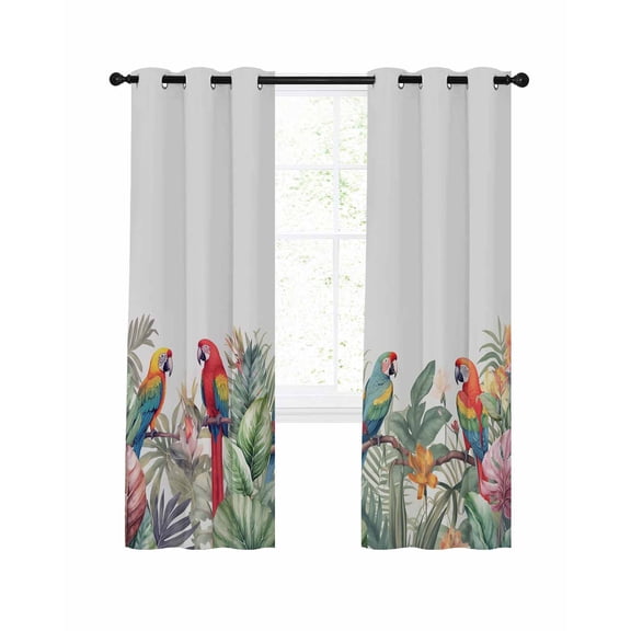 Summer Botanical Blackout Curtains 54 Inches Long for Bedroom, Watercolor Tropical Plants Birds Thermal Insulated Room Darkening Black Out Window Curtain Panels Grommet Drapes for Living Room