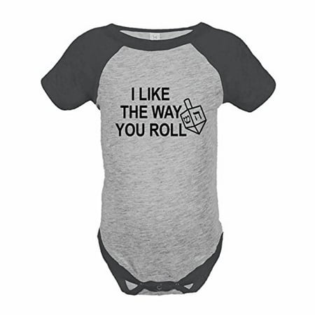 

7 ate 9 Apparel Kids Funny Hanukkah Grey Raglan Onepiece