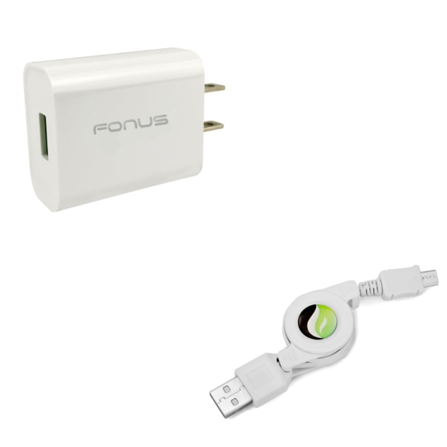 18W Quick Home Charger w Retractable USB Cable L8Z for Alcatel Fierce 4 2, Evolve 2, 1x Evolve - ASUS ZenFone Max Plus M1, PadFone X mini, 5Q 3 Max 2E 2 - Blackberry DTek50, Classic, Z10 Z30