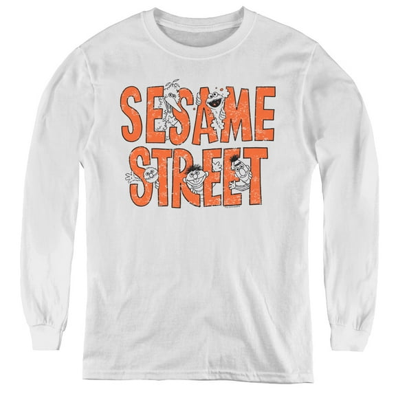 Sesame Street In Letters Youth Long Sleeve Tee White