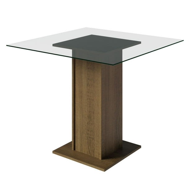 Mesa de Comedor Madesa Cuadrada con Tablero de Vidrio 5332A Marrón