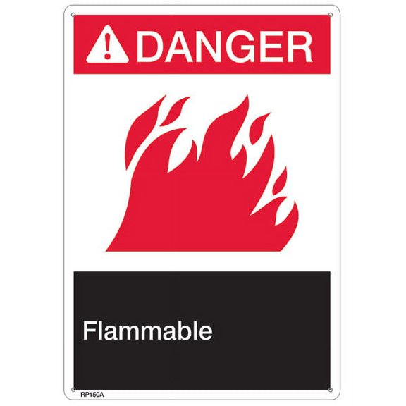 ANSI Z535 Rigid Plastic "Danger Flammable" Sign, 7" x 10" (32 Units)