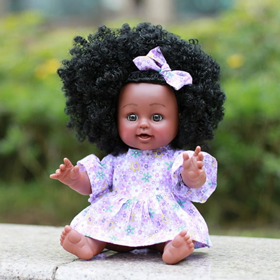KOYPTL 12 In-Simulation Black Reborn Doll for Baby Toddlers 6-12-18 Months,Cute Bedtime Doll for Soothing Accompanying,Soft Curly Hair Rubber Doll Gifts for Boys Girls Pretend Play Christmas Birthday