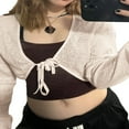 thumbnail image 1 of CNKOO Women Crop Tops  Long Sleeve Open Front Lacing Ladies Fall Cardigan for Casual Daily, 1 of 7