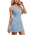 thumbnail image 5 of Mifsaly Sleeveless Denim Dresses for Women V Neck Button Down Jeans Dress Comfy Daily Wear Versatile Streetwear S, 5 of 8