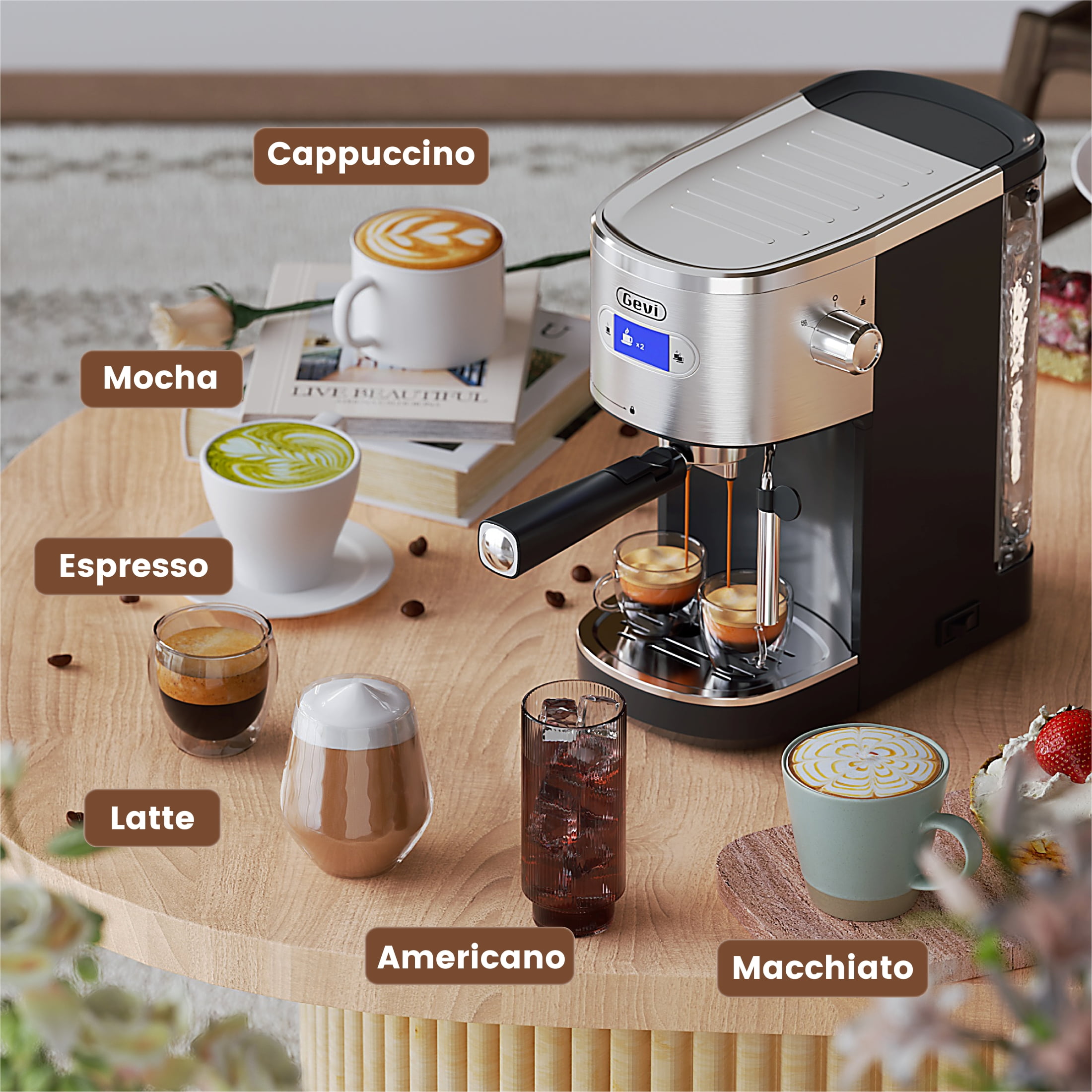 Gevi 20 Bar Espresso Machines, Stainless Steel Cappuccino Coffee Machine with Milk Frother Steam Wand