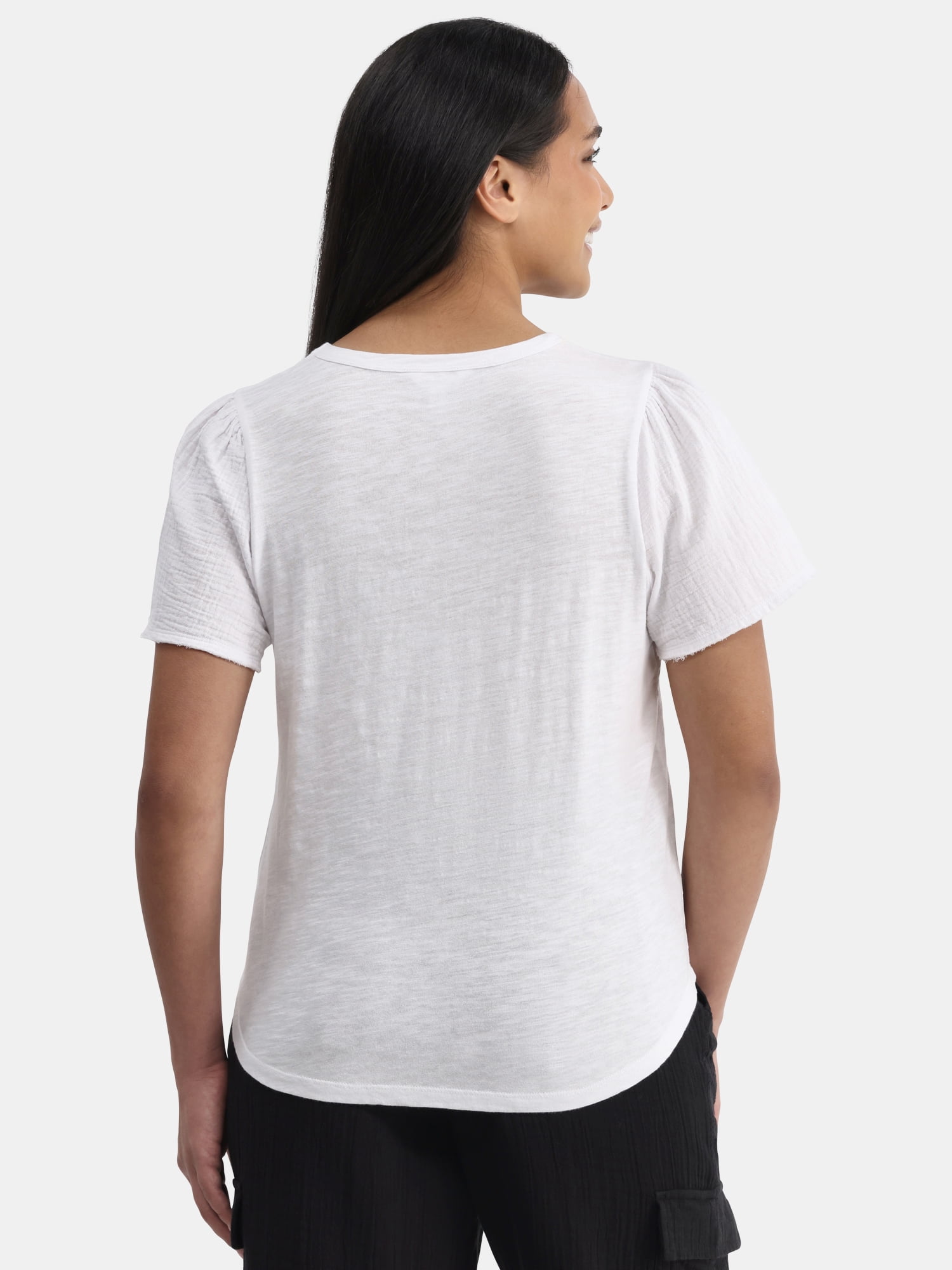 Time and Tru Women's Cotton Mixed Fabric V Neck Tee, Sizes XS-XXXL