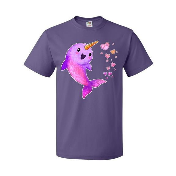 Inktastic Valentine's Day Cute Pink Narwhal with Hearts T-Shirt