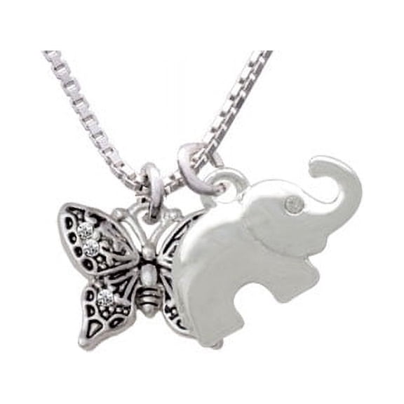 Small Antiqued Crystal Butterfly Elephant Necklace, 18" 2"
