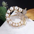 thumbnail image 4 of enjoywould Women Brooch Temperament Round Butterfly Faux Pearl Shiny Rhinestone Inlaid Fastener Buckle Wedding Gift Ladies Lapel Pin Party Jewelry Fashion Accessory, 4 of 5