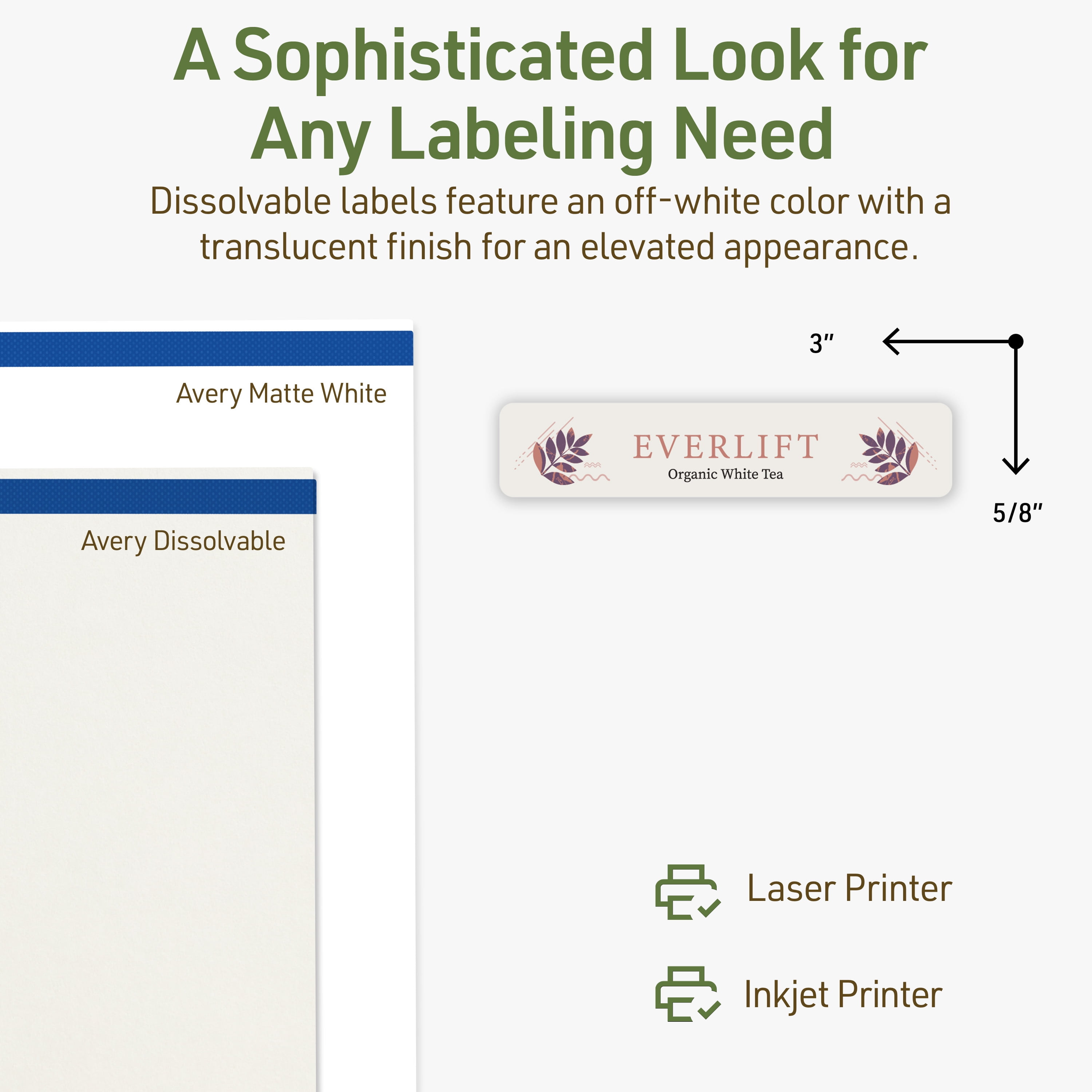 Avery Dissolvable Rectangle Labels, 5/8" x 3", 800 Labels