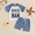 thumbnail image 2 of Fesfesfes Toddler Boys' Color Blocked Summer Outfit Round Neck Short Sleeve Top and Solid Elastic Waist Shorts,2Pcs Matching Sets for Mother's Day,Casual Beach Clothing(Blue,2 Years), 2 of 9