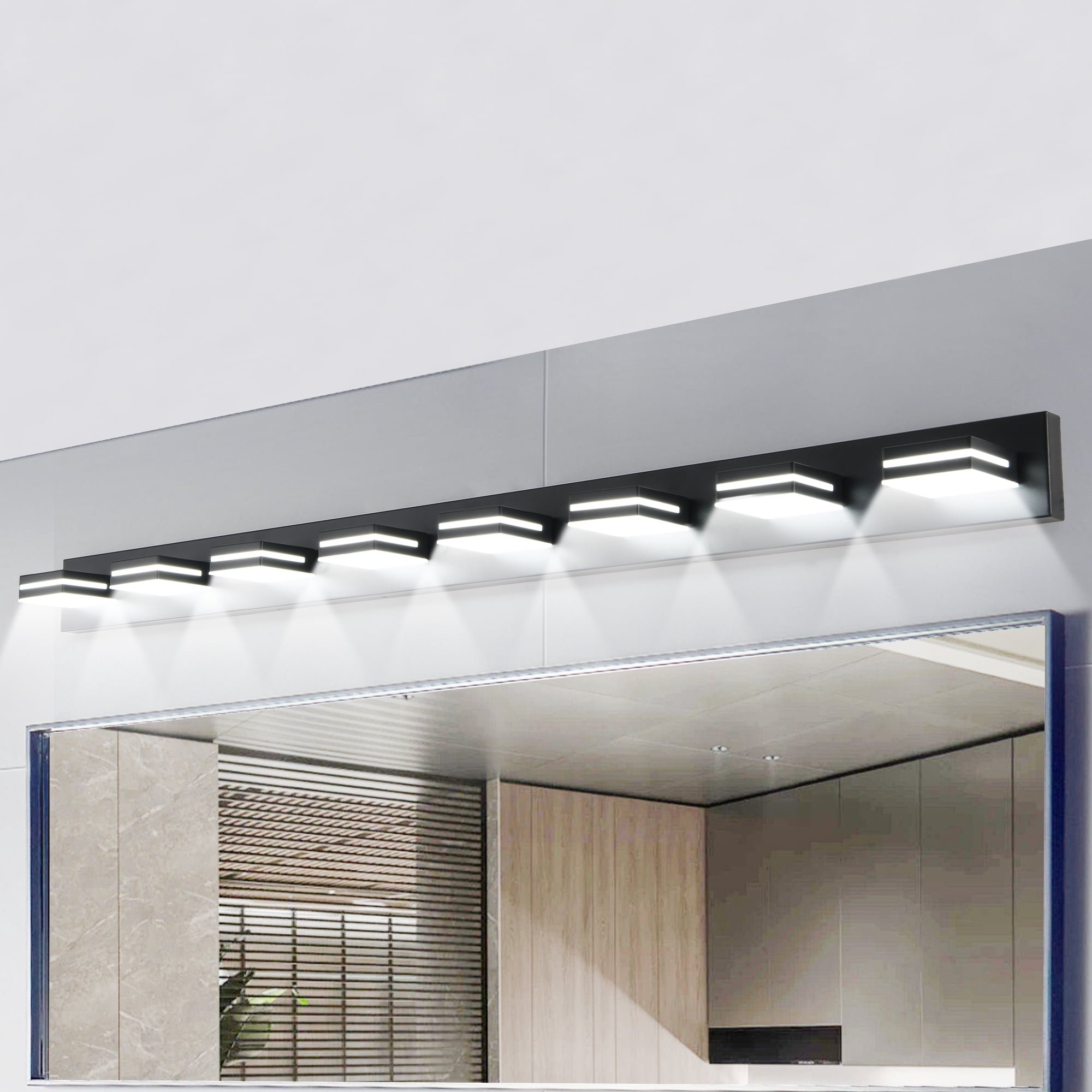 Leumius Modern 8-Light LED Vanity Light, Sleek Minimalist Design, Energy-Efficient, Easy to Install Wall Sconce for Mirror, Bathroom, Bedroom and Hallway Black