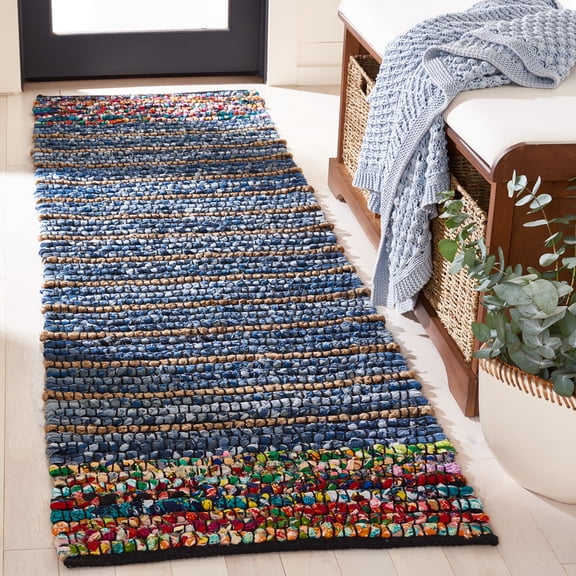 SAFAVIEH Cape Cod Carleen Geometric Runner Rug, Natural/Blue, 2'3" x 8'
