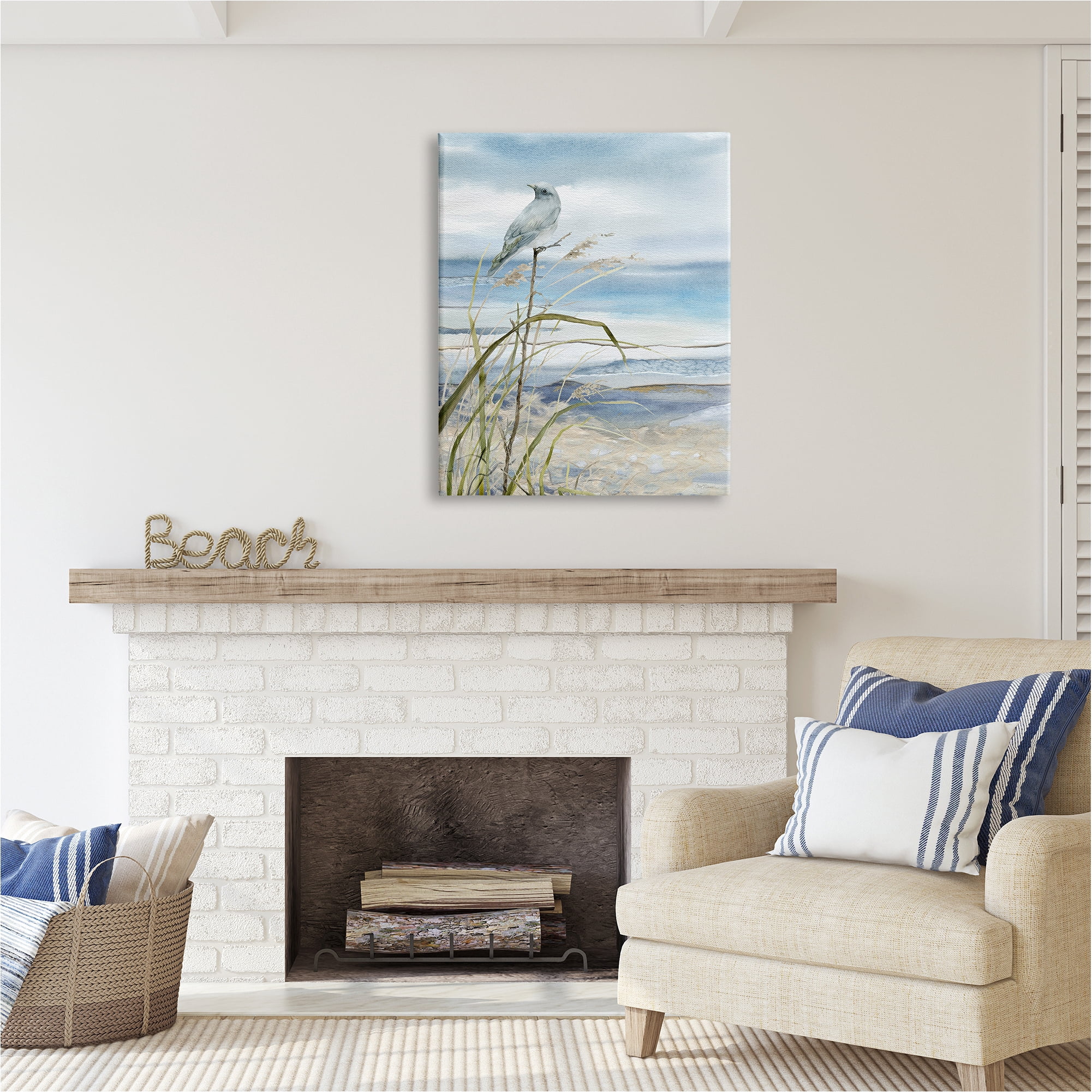 Stupell Industries Bird on Beach Shore Animals & Insects Painting Gallery Wrapped Canvas Art Print Wall Art, 30 x 40