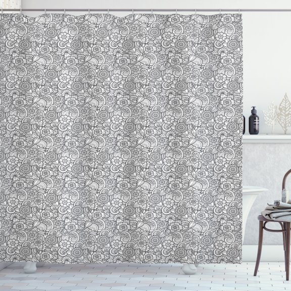 Ambesonne Black and White Shower Curtain, Floral Paisleys, 69"Wx70"L, Black White