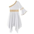 thumbnail image 5 of TiaoBug Kids Girls Lyrical Dancewear One Shoulder Liturgical Praise Dance Dress Color Block Worship Costume White 12, 5 of 7