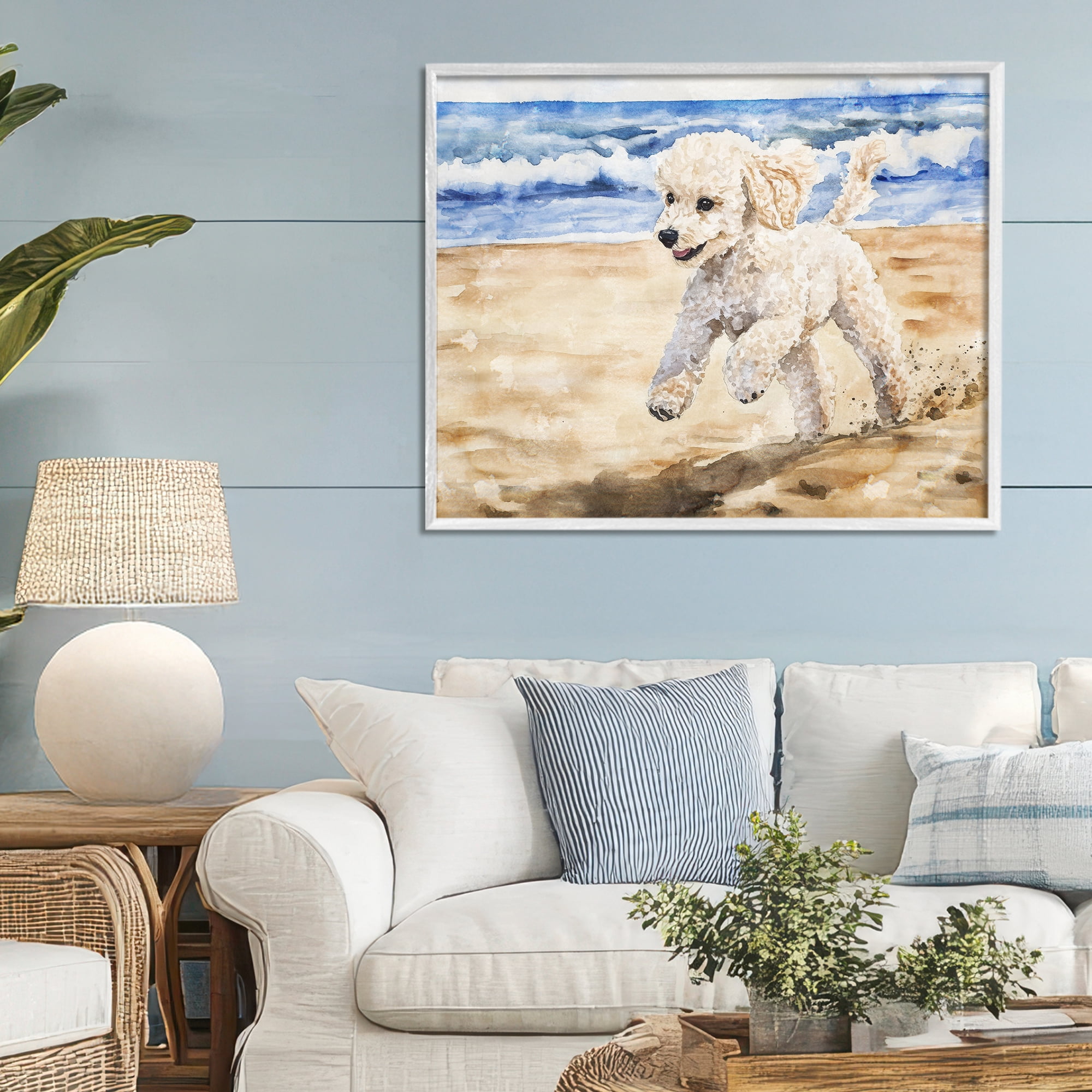 Stupell Industries Poodle's Journey on Beach White Framed Giclee Art, design by Svetlana Aleynikova