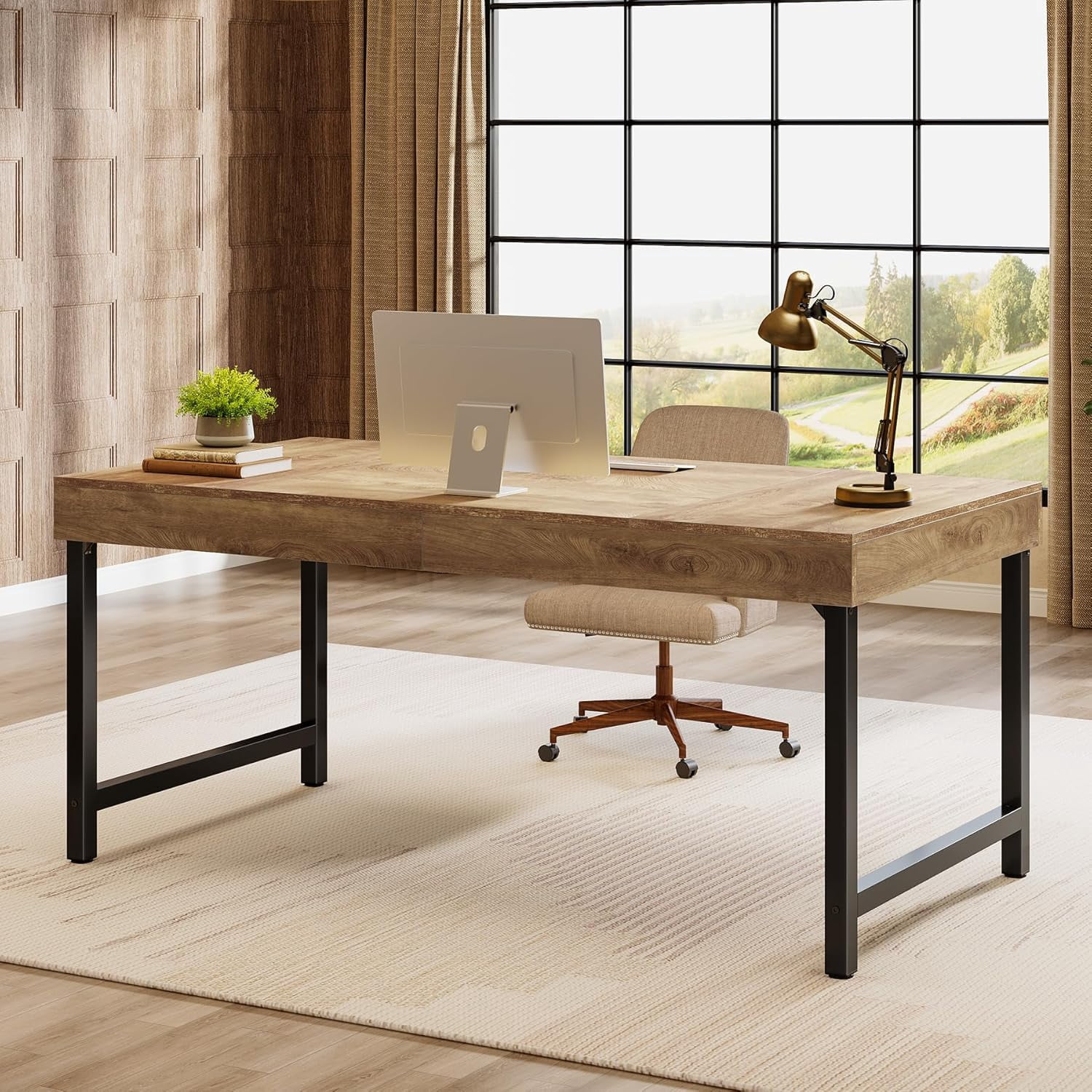 Tribesigns 55" Industrial Executive Desk for Home Office,Business Workstation, Small Conference Table