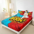 thumbnail image 4 of Feelyou Retro Boom Queen Sheet Sets for Boys, Gamer Gaming Flat Sheet, Blue Red Stripes Graffiti Queen Fitted Sheet, Microfiber Bedroom Decor, 4pcs, 4 of 7