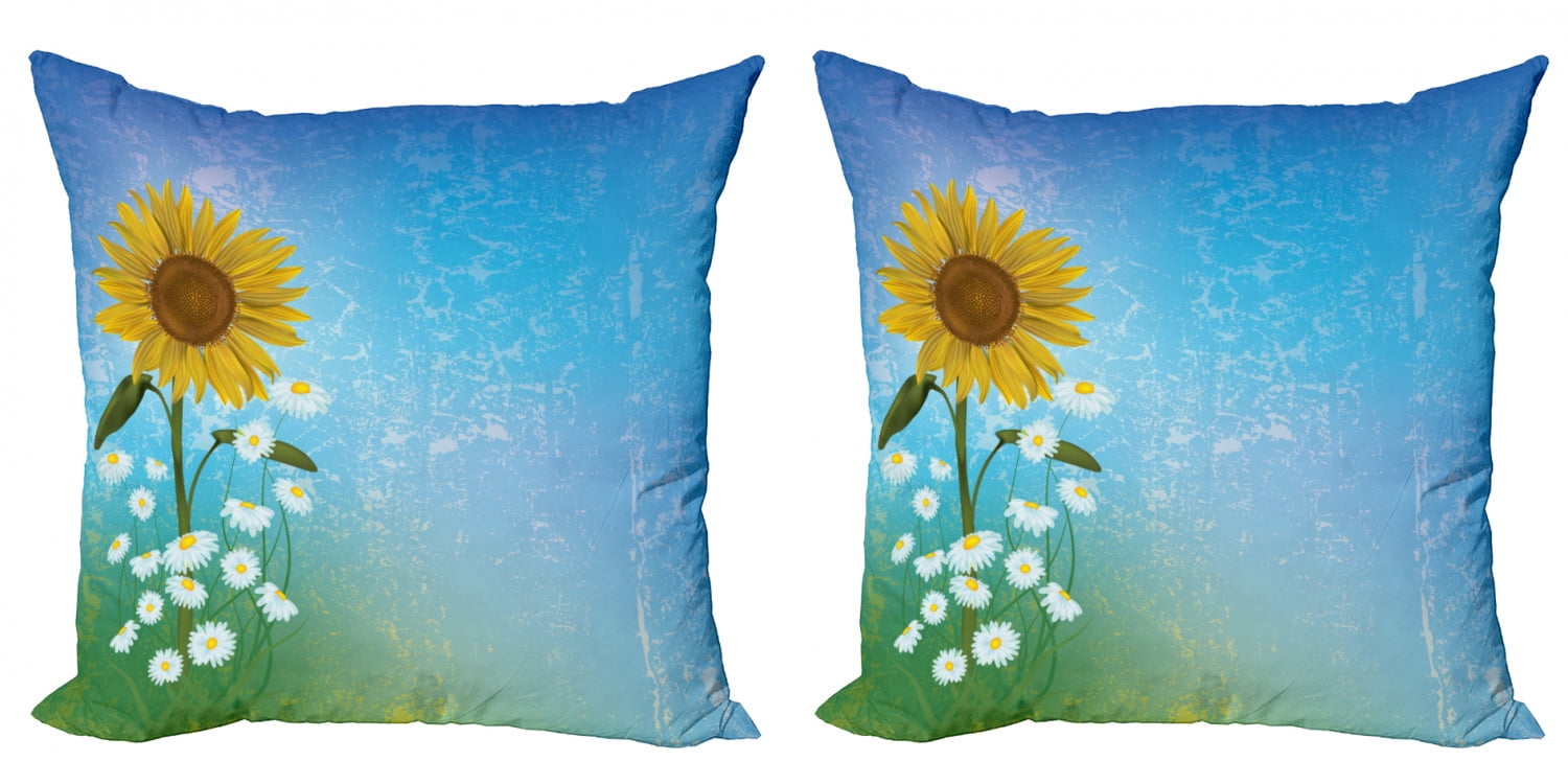 18x18" PILLOW COVER Floral Yellow Red White Sunflower Plant 2-Sided Cushion Case 