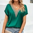 thumbnail image 5 of Samickarr Summer Tops For Women Vacation Trendy Womens Tops On Clearance锛丗ashion Women's Summer V-Neck Lace Patchwork Short Sleeve Sexy Top Blouse, 5 of 9