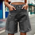 thumbnail image 4 of Womens Jean Shorts Knee Length Trendy Y2k High Waisted Wide Leg Casual Summer Shorts with Pockets Black & Gray S, 4 of 7