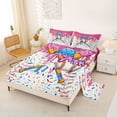 thumbnail image 2 of Castle Fairy Baseball Print Bed Sheets 4-Piece, Ice Cream Drip Full Size Sheets, Pink Blue,1 Fitted Sheet, 1 Flat Sheet and 2 Pillowcases, 2 of 6