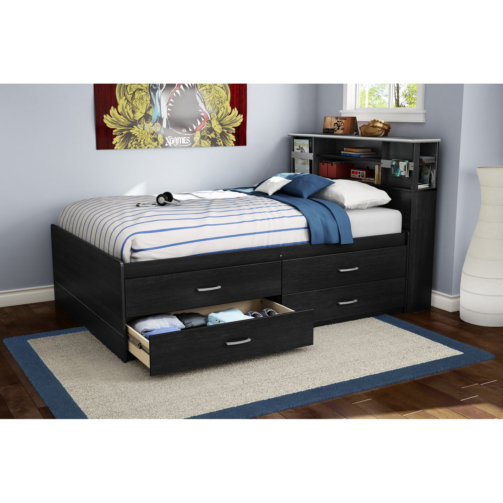 South shore cosmos full on sale bookcase captains bed