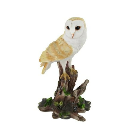 Pierced Tree - Barn Owl Vigilantly Perched on Tree Stump Statue