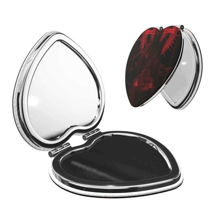 Goofa Red Gothic Skeleton Throne Pattern Pocket Mirror Portable Makeup Mirror Travel Makeup Mirror Dual-Sided Compact Mirror Gift Makeup Mirror-Heart Shape