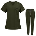 thumbnail image 2 of Minjewel VIAOLI Women's V-Neck Short Sleeve Scrubs for Women Set with Pockets, Comfortable & Professional Scrub Set for Healthcare Workers,Army Green L, 2 of 7