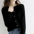 thumbnail image 4 of Womens Cardigans Basic Crew Neck Long Sleeve Button Down Cardigan for Women, 4 of 5