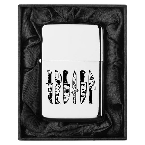 Lighter in Black Silk Lined Gift Box Horror Movie Knives Halloween (Chrome)