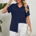 thumbnail image 2 of Camisa azul marino XXL transpirable con botones para mujer, color puro, manga corta, ideal para el trabajo y para uso informal, 2 of 7