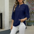 thumbnail image 5 of Olyvenn Keyhole V Neck Puff 3/4 Length Sleeve Womens Tops Dressy Casual Chiffon Work Blouses Pleated T-Shirts Loose Fit Shirts Navy 16-18, 5 of 8