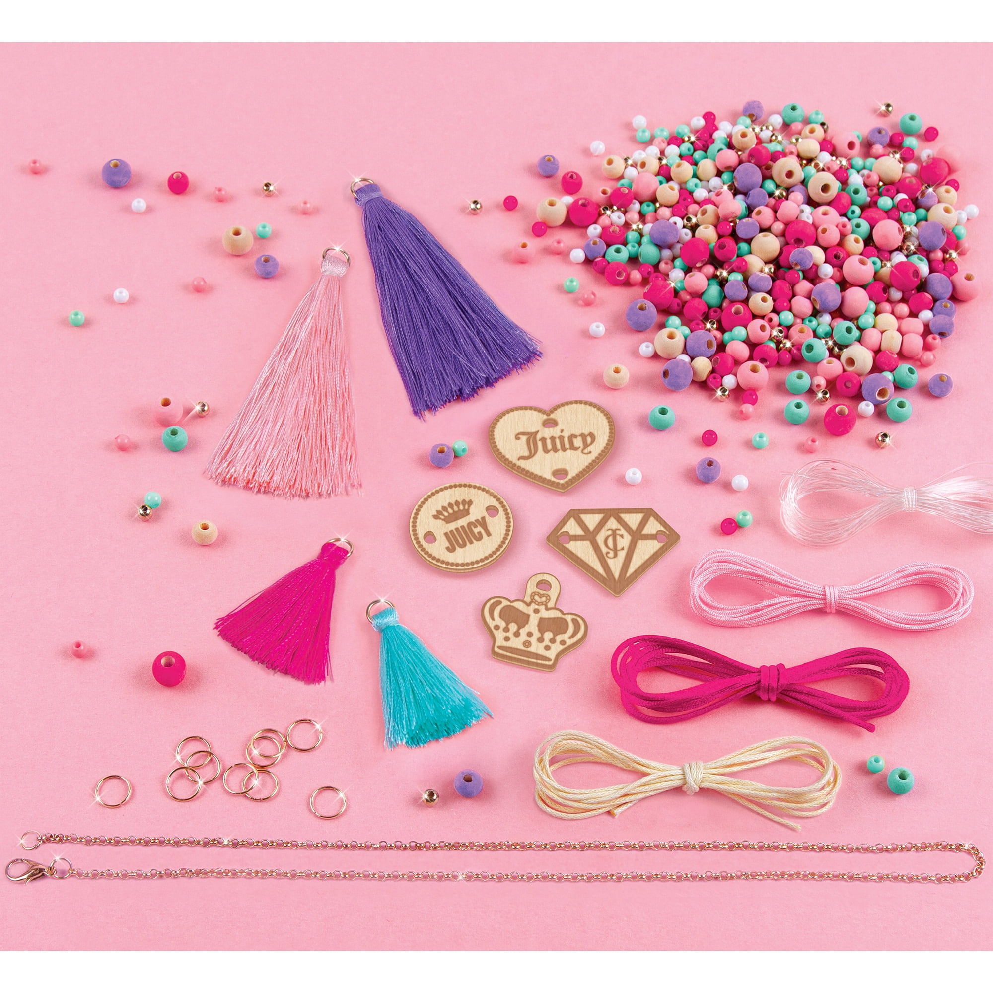Juicy Couture Trendy Tassels DIY Jewelry Kit- Create 15 Pieces of Tassel  Jewelry, 664 Pieces, I4 Wooden Juicy Charms, Ages 8+ 